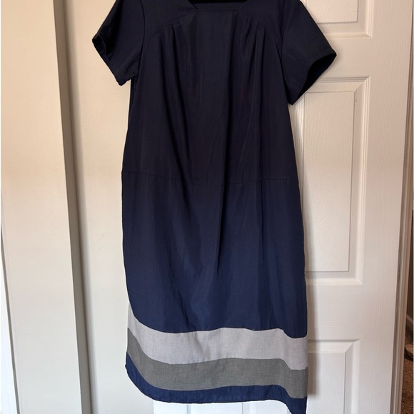 ❤️MAKE OFFER❤️ Short Sleeve Modest Navy Blue Gray Stripe Dress Plus Zanzea XXL - Picture 1 of 8